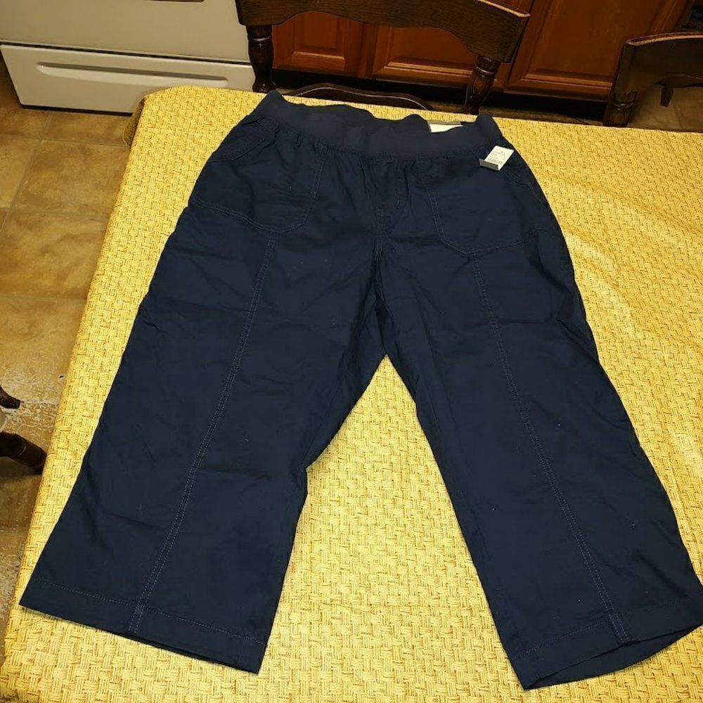New Catherines Navy Blue Knit Wasitband Relaxed Fit Capri Pants Size Women's OX